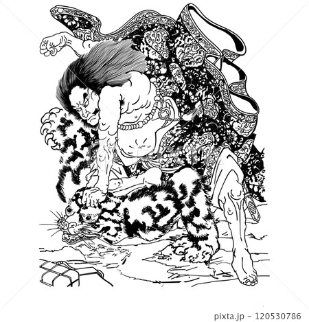 和漢準源氏唐主行者武松早ケツ-歌川国芳のイラスト素材 [120530786