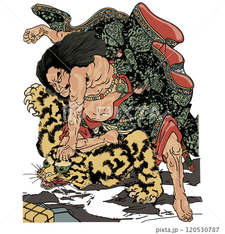 和漢準源氏唐主行者武松早ケツ-歌川国芳のイラスト素材 [120530787