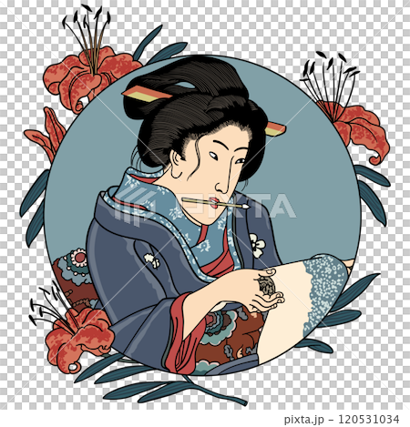 M▽歌川国芳 賢勇婦女鏡 中将姫 木版画 美人画 浮世絵 錦絵 (048) 賢勇婦女鏡-歌川国芳のイラスト素材 [120531034] - PIXTA
