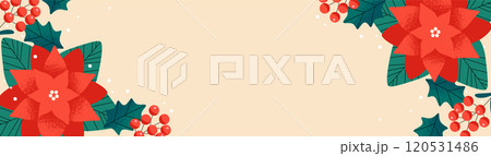ポインセチアと木の実のクリスマス背景デザイン 120531486