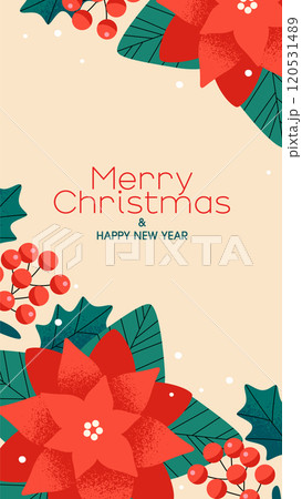 ポインセチアと木の実のクリスマス背景デザイン 120531489