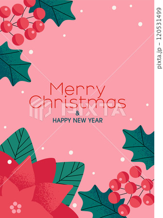 ポインセチアと木の実のクリスマス背景デザイン 120531499
