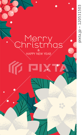 ポインセチアと木の実のクリスマス背景デザイン 120531503