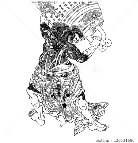 水滸伝豪傑百八人ノ一個 鬼瞼児杜興-歌川国芳のイラスト素材