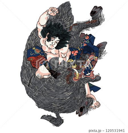 本朝水滸傳豪傑百八人ノ一個 大谷古猪之助-歌川国芳のイラスト素材