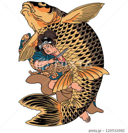 アートパネル 背景絵画 鬼若丸の鯉退治 歌川国芳 浮世絵 ウォールデコ 木