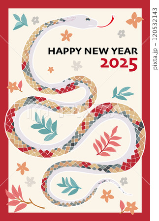 2025年・令和7年巳年の年賀状／年賀はがき 120532143