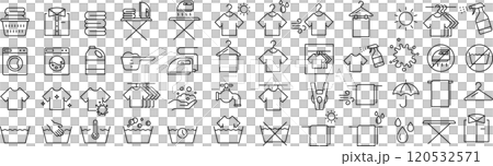 ベクターでモノクロのランドリーに関する線画アイコンセット ベクターでモノクロのランドリーに関する線画アイコンセット 120532571