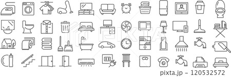 ベクターでモノクロの家庭に関する線画アイコンセット 120532572