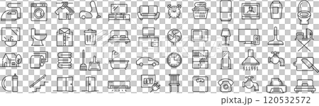 ベクターでモノクロの家庭に関する線画アイコンセット 120532572
