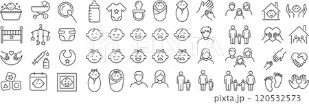 ベクターでモノクロの育児に関する線画アイコンセット 120532573