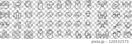 關於兒童保育的向量單色線畫圖示集 120532573