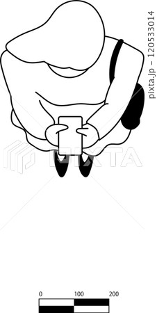 スマホを操作する女性の平面図イラスト 120533014