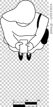 スマホを操作する女性の平面図イラスト 120533014