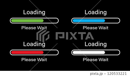 Rounded rectangular bar loading please wait symbol icon set in four different colors- Green, Blue, Red and White. Loading 70 percent please wait progress bar infographics isolated for dark mode. Rounded rectangular bar loading please wait symbol icon set in four different colors- Green, Blue, Red and White. Loading 70 percent please wait progress bar infographics isolated for dark mode. 120533221