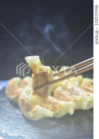 湯気の立つ焼きたて餃子 120533496