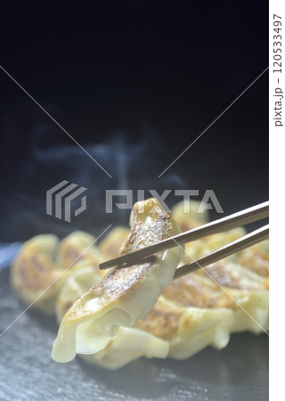 湯気の立つ焼きたて餃子 120533497