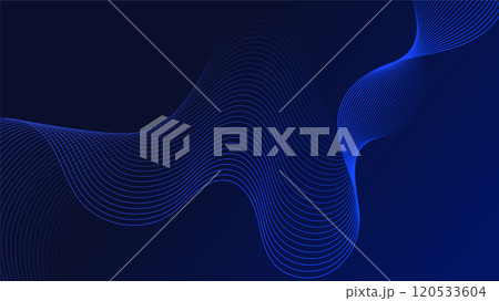 Geometric curved lines in gradient blue tones forming dynamic futuristic abstract flow patterns 120533604