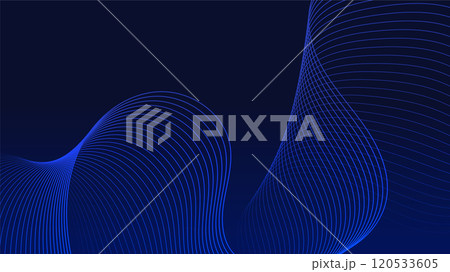 Geometric curved lines in gradient blue tones forming dynamic futuristic abstract flow patterns 120533605
