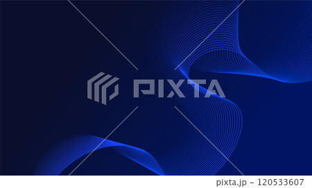 Geometric curved lines in gradient blue tones forming dynamic futuristic abstract flow patterns 120533607
