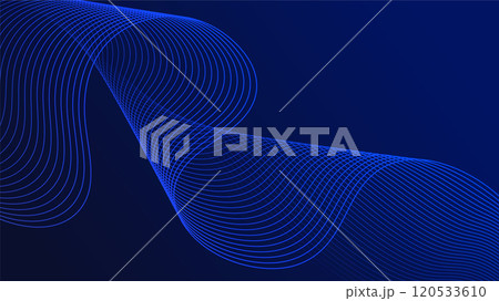 Geometric curved lines in gradient blue tones forming dynamic futuristic abstract flow patterns 120533610