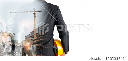 Double Exposure Building Construction Engineering Project machinery Concept Graphic designers, architects or construction workers with modern technology and equipment. Double Exposure Building Construction Engineering Project machinery Concept Graphic designers, architects or construction workers with modern technology and equipment. 120533841
