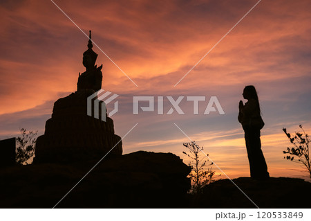 Buddhism, Buddha statues, worship and the morning sunlight Buddhism, Buddha statues, worship and the morning sunlight 120533849