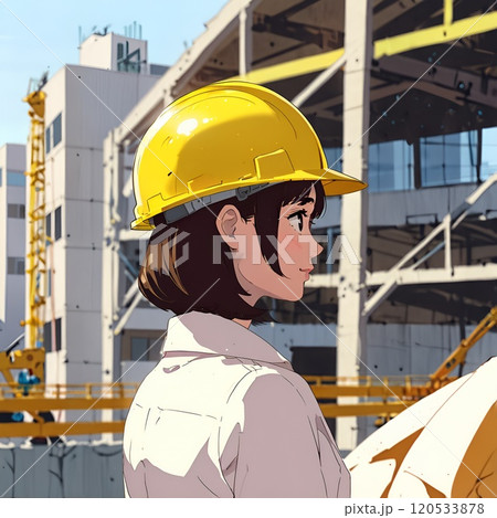 建設現場で働くヘルメットをかぶった女性 120533878