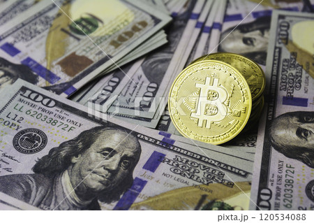 Golden bitcoin and index. Cryptocurrency and financial growth concept 120534088