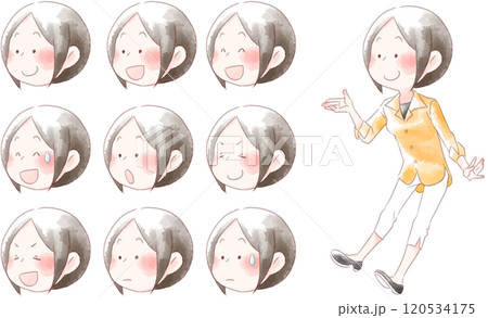 若い女性の表情イラストセット1 若い女性の表情イラストセット1 120534175