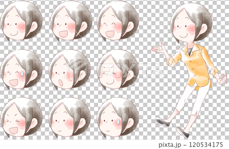 若い女性の表情イラストセット1 若い女性の表情イラストセット1 120534175