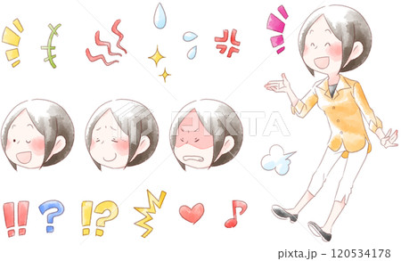 若い女性の表情イラストセット3 120534178