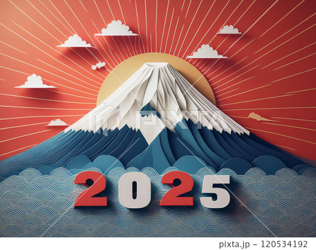 2025年の朝日と富士山 120534192