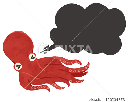 墨を吐いて逃げるタコと墨の吹き出し 水彩風手描きイラスト 墨を吐いて逃げるタコと墨の吹き出し 水彩風手描きイラスト 120534278