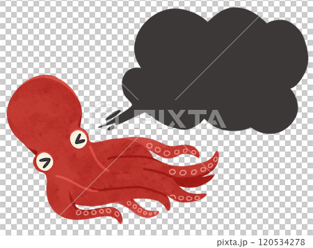 墨を吐いて逃げるタコと墨の吹き出し 水彩風手描きイラスト 墨を吐いて逃げるタコと墨の吹き出し 水彩風手描きイラスト 120534278