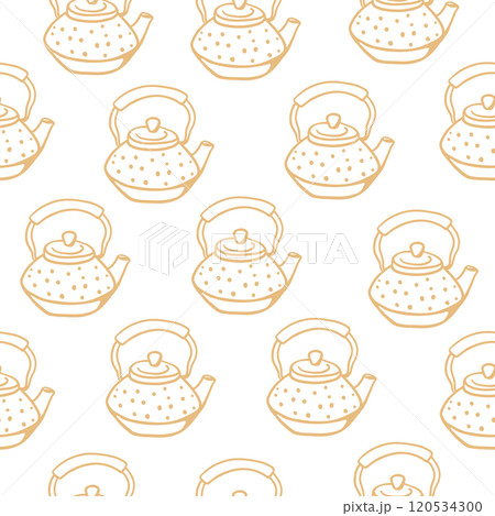 Hand drawn sketch style teapots seamless pattern Hand drawn sketch style teapots seamless pattern 120534300