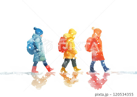 冬の日の学校帰りの子供たち 120534355