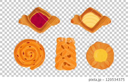 各種丹麥糕點的插圖 各種丹麥糕點的插圖 120534375