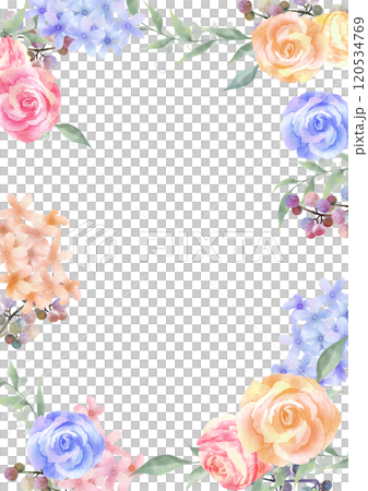水彩のカラフルな薔薇のフレーム 白背景 水彩のカラフルな薔薇のフレーム 白背景 120534769