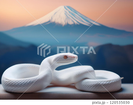 朝日が昇る富士山と白い巳 朝日が昇る富士山と白い巳 120535030