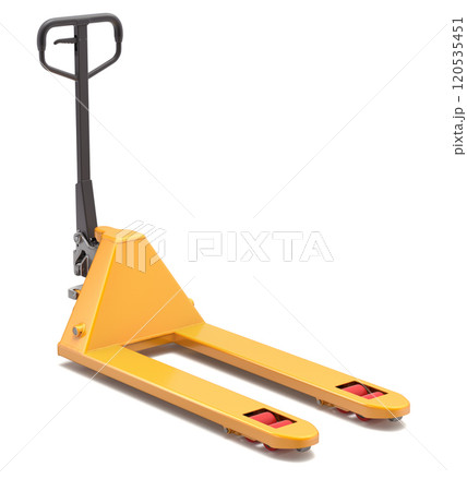 Yellow empty pallet jack on white background - 3D illustration 120535451