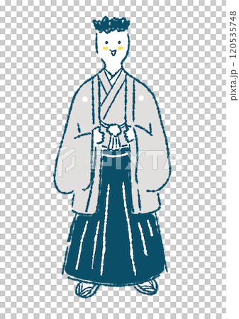 羽織袴を着た男性の手描きイラスト 120535748