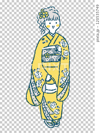 振袖を着た女性の手描きイラスト 120535749