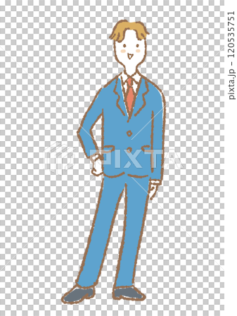 青いスーツを着た男性の手描きイラスト 120535751