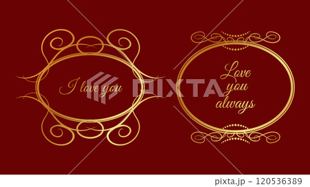 Valentines Day text in a vintage Golden Round frame. Design banner invitation card recognition web page. Vector illustration. Valentines Day text in a vintage Golden Round frame. Design banner invitation card recognition web page. Vector illustration. 120536389