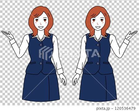 穿著長袖辦公服的女人指著這裡 3 120536479