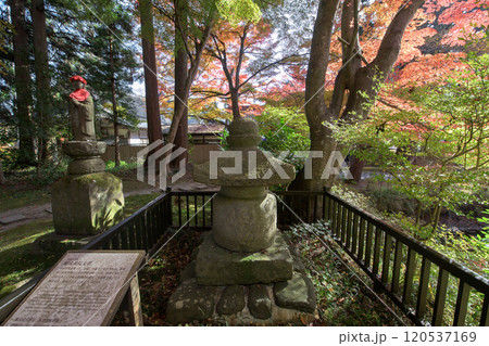 世界遺産中尊寺　峯薬師堂脇に建つ宝塔　岩手県 120537169