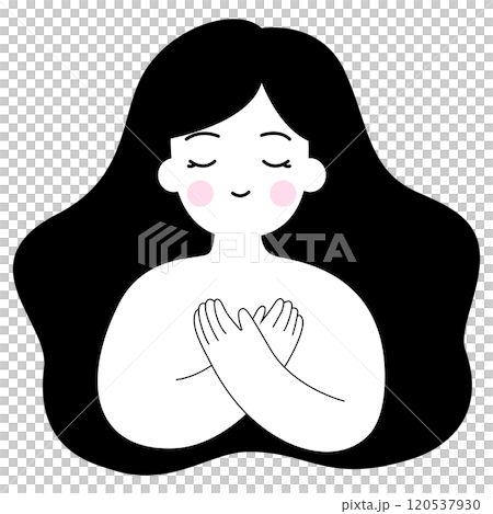 Woman or girl hug herself cartoon. Mental health and love yourself concept for medical, healthy and illustration Woman or girl hug herself cartoon. Mental health and love yourself concept for medical, healthy and illustration 120537930