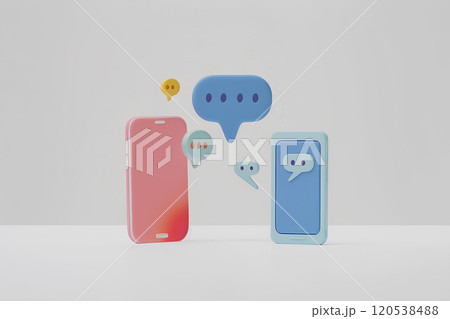 スマホでチャットの会話シーン 120538488