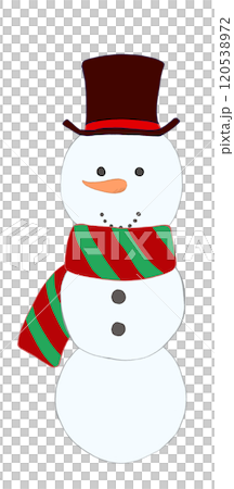 一個戴著聖誕色圍巾和棕色帽子的雪人 一個戴著聖誕色圍巾和棕色帽子的雪人 120538972